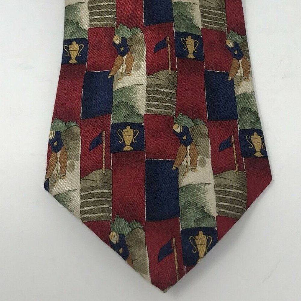 Nicklaus Mens Tie Vintage Golfer Red Silk